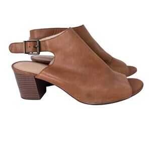 Clarks‎ Deloria Gia Sandal Women's 11 M Tan Leather Block Heel Slingback Buckle
